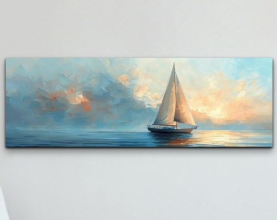 Sailboat At Sunset Impressionist Oil Painting Coastal Art Poster