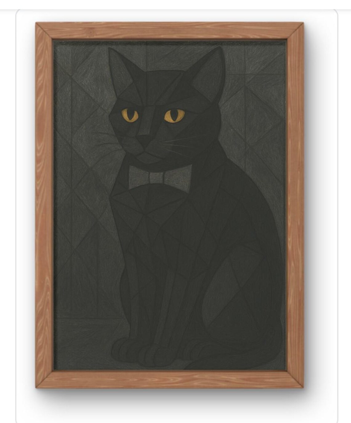 Geometric Black Cat Art Print Abstract Modern Feline Illustration Stylish With Bow Tie Wall Decor Available A5 A1