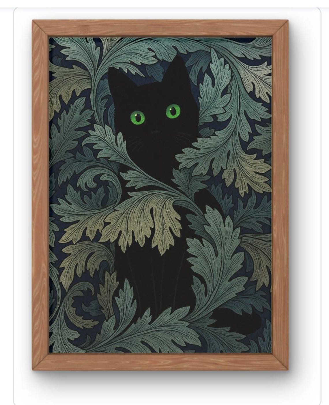 Black Cat Botanical Wall Art Green Eyed Print Dark Forest Poster Gothic Decor William Morris Inspire