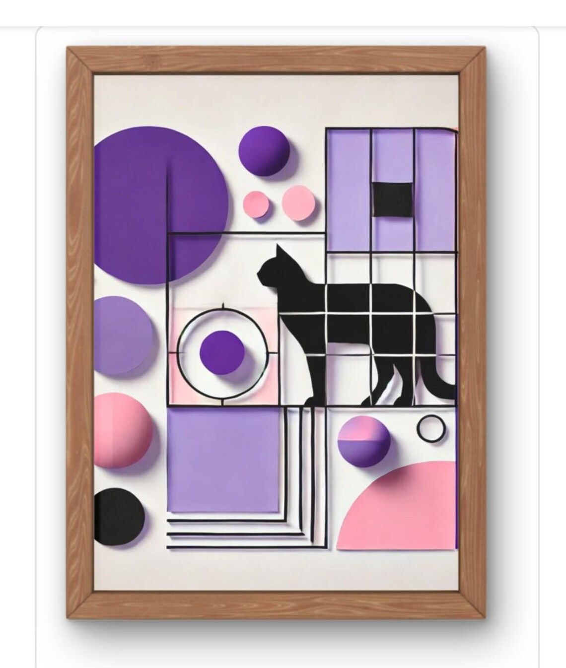 Black Cat Silhouette Purple Pink Geometric Paper Cut Modern Art Poster
