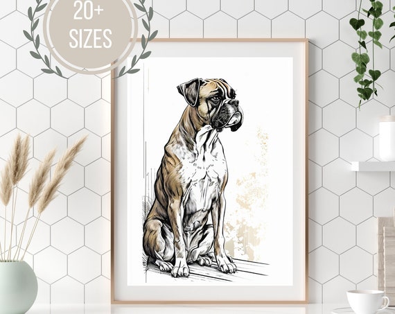Brown Boxer Dog Portrait Art Gallery Wall Decor Minimalist Modern Art For Home Cute Animal Portrait Instant Art