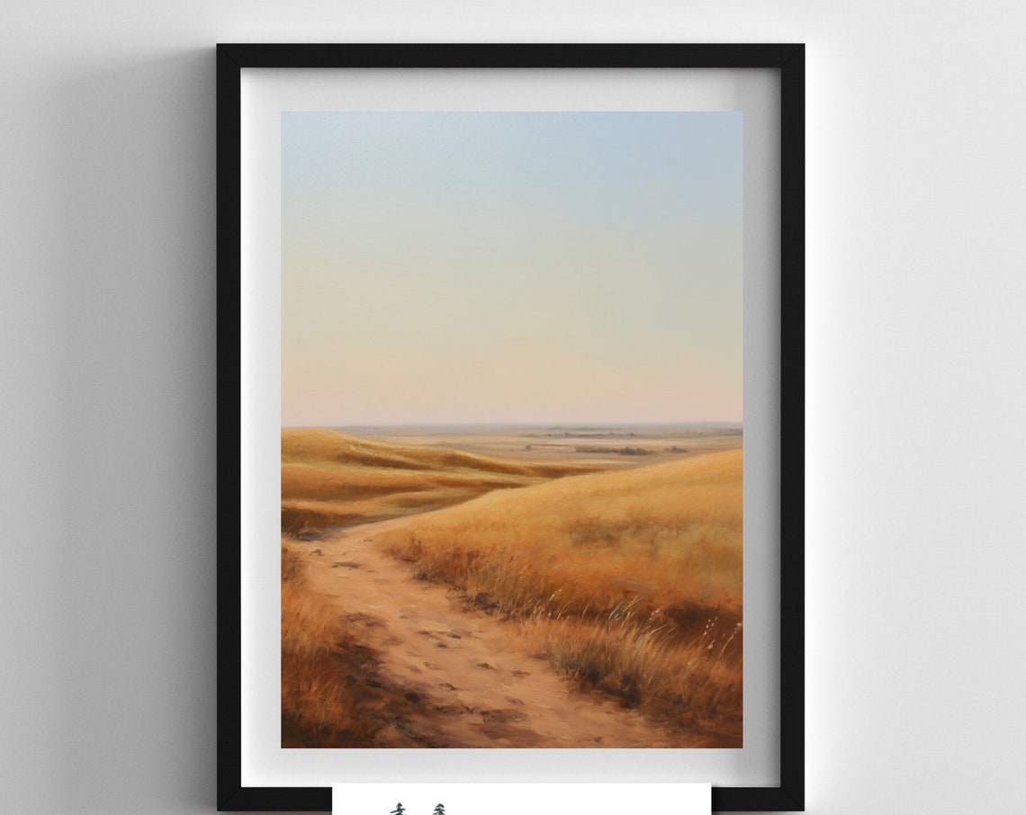 Golden Prairie Trail Winding Dirt Path Western Landscape Art Poster - Image 4