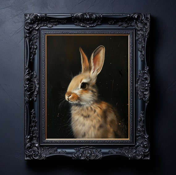 Bunny Poster Rabbit Print Vintage Antique Oil Painting Dark Academia Wall Art Instant