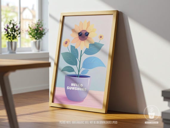 Hello Sunshine Wall Art Funny Sunflower With Sunglasses Summer Happy Home Decor Hellosunshine