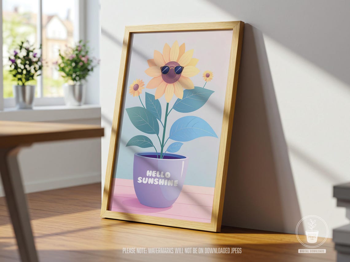 Hello Sunshine Sunflower with Sunglasses Happy Summer Poster