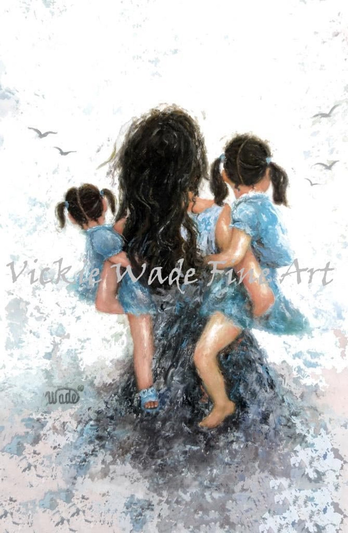 Mother Two Daughters Art Print Mother Paintings Mom Two Girls Carrying Mothers Day Gift Girls Room Mother Daughter Hug Vickie Wade