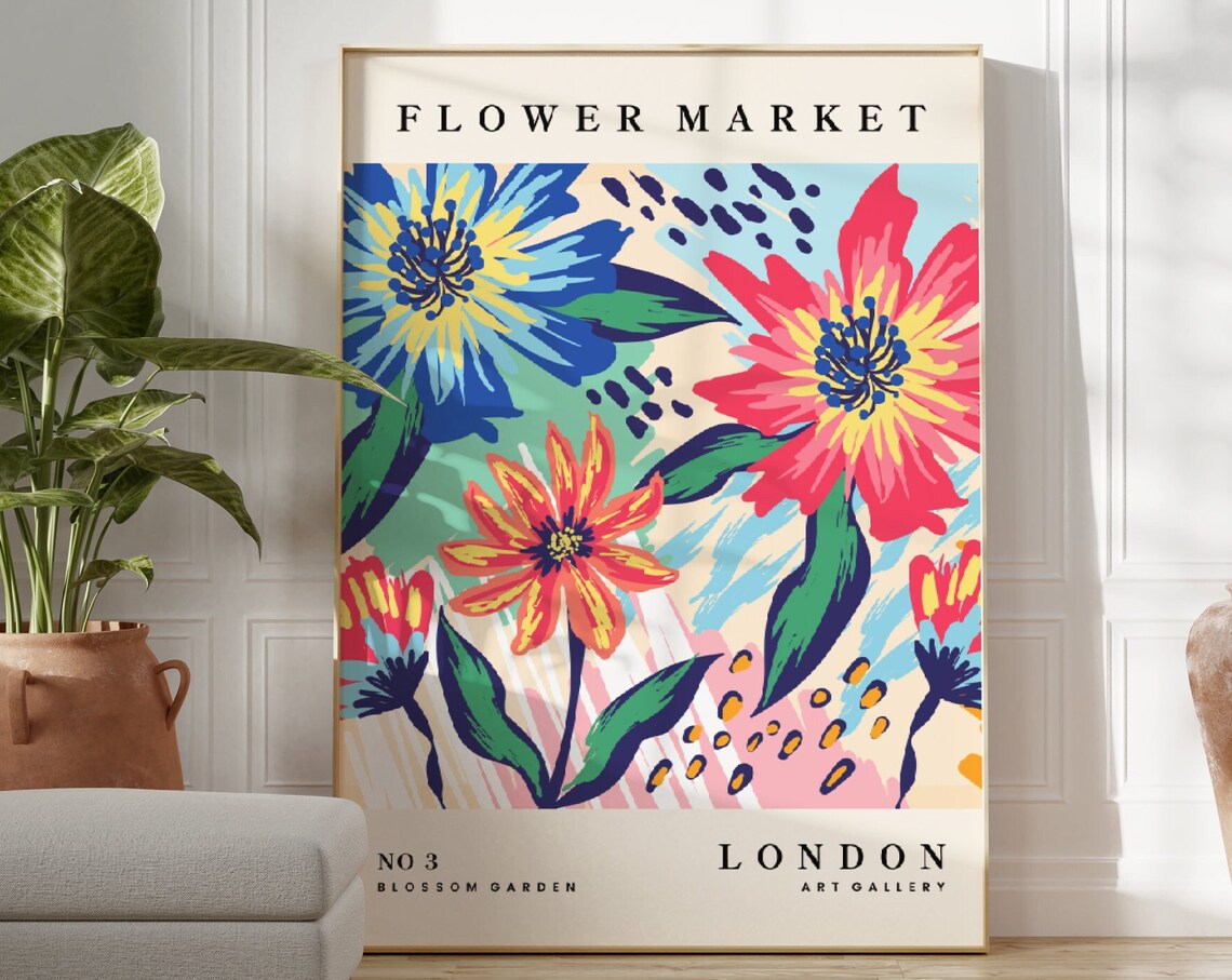 Flower Market London Print, Modern Boho Wall Art