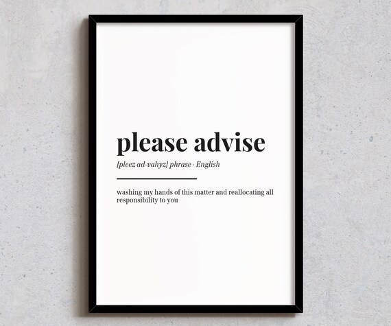 Please Advise Definition Print Funny Office Wall Decor