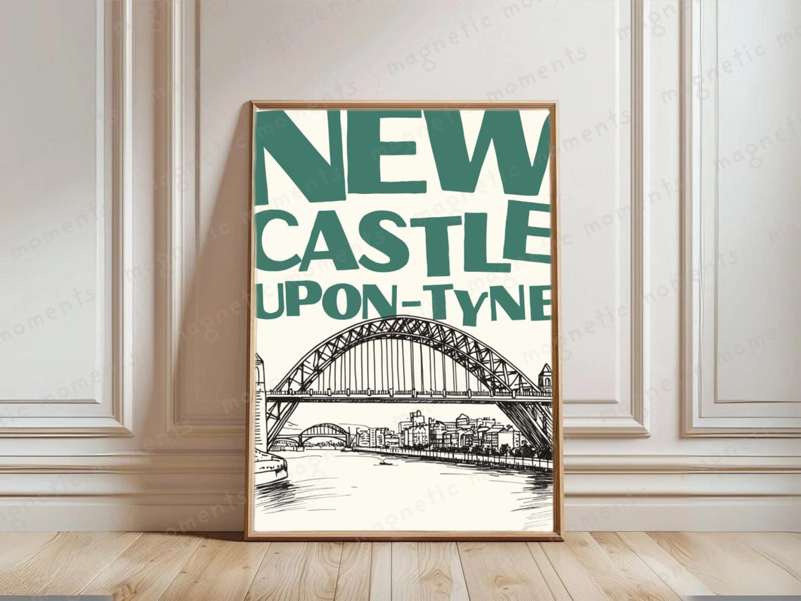 Newcastle Upon Tyne Tyne Bridge Line Art England Travel Poster