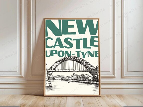 Newcastle Upon Tyne Tyne Bridge Line Art England Travel Poster