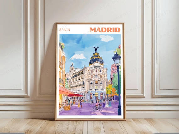 Madrid Spain Metropolis Building Plaza Hand Drawn Travel Poster
