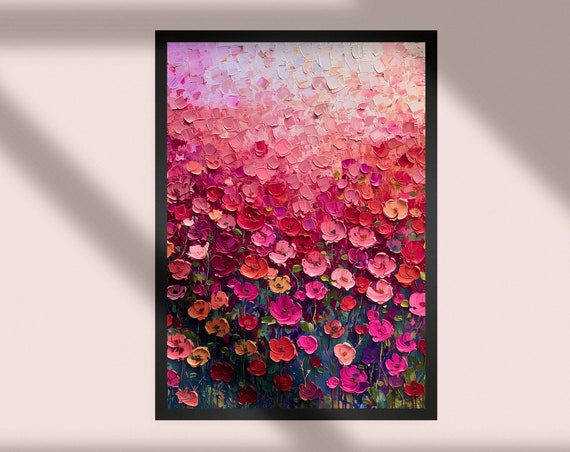 Colorful Flower Painting Field Of Purple And Red Roses Abstract Botanical Flowers Poster