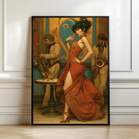 Vintage Cocktail Lounge Poster, Art Deco Music Decor