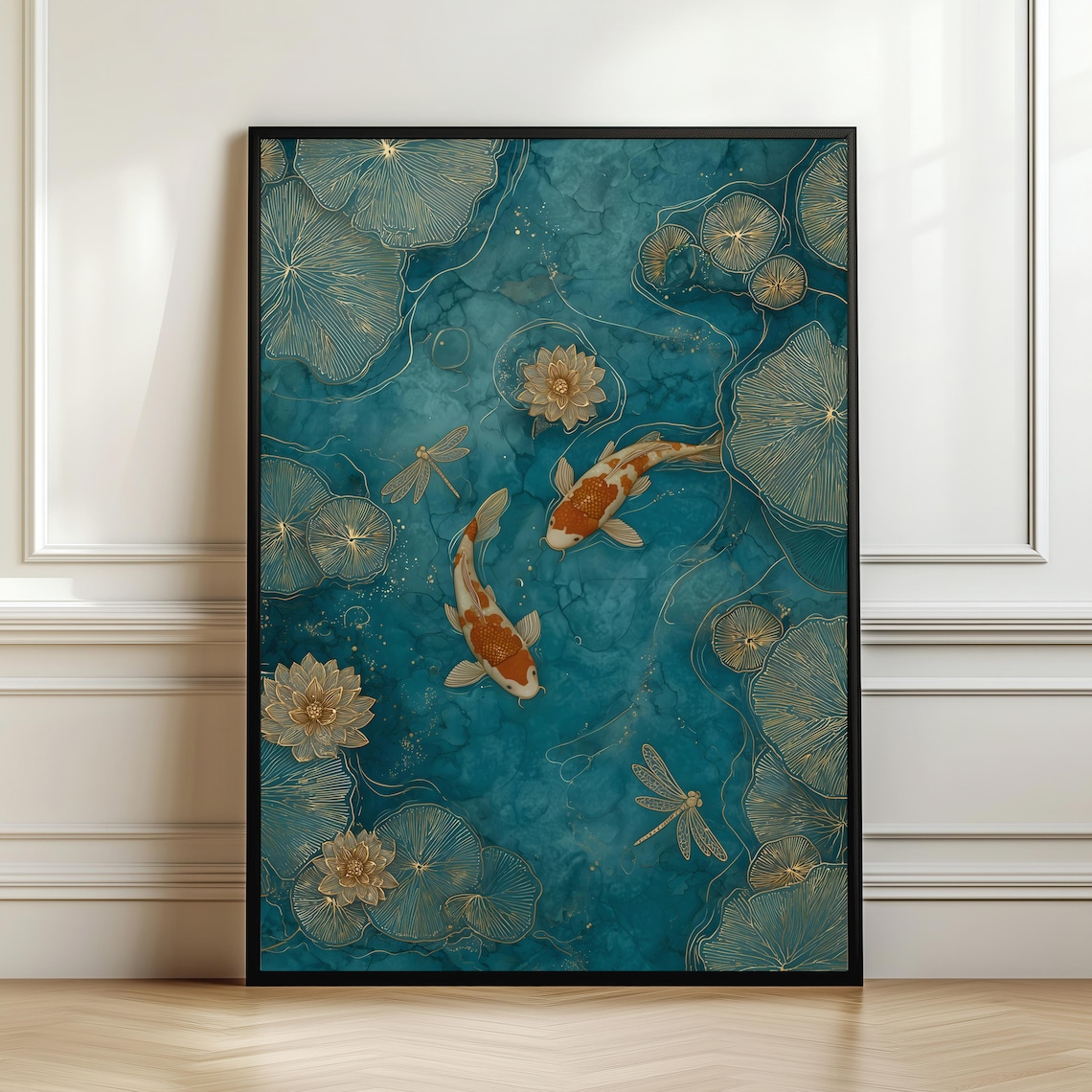 Koi Fish Art Print, Emerald Pond Japanese Decor