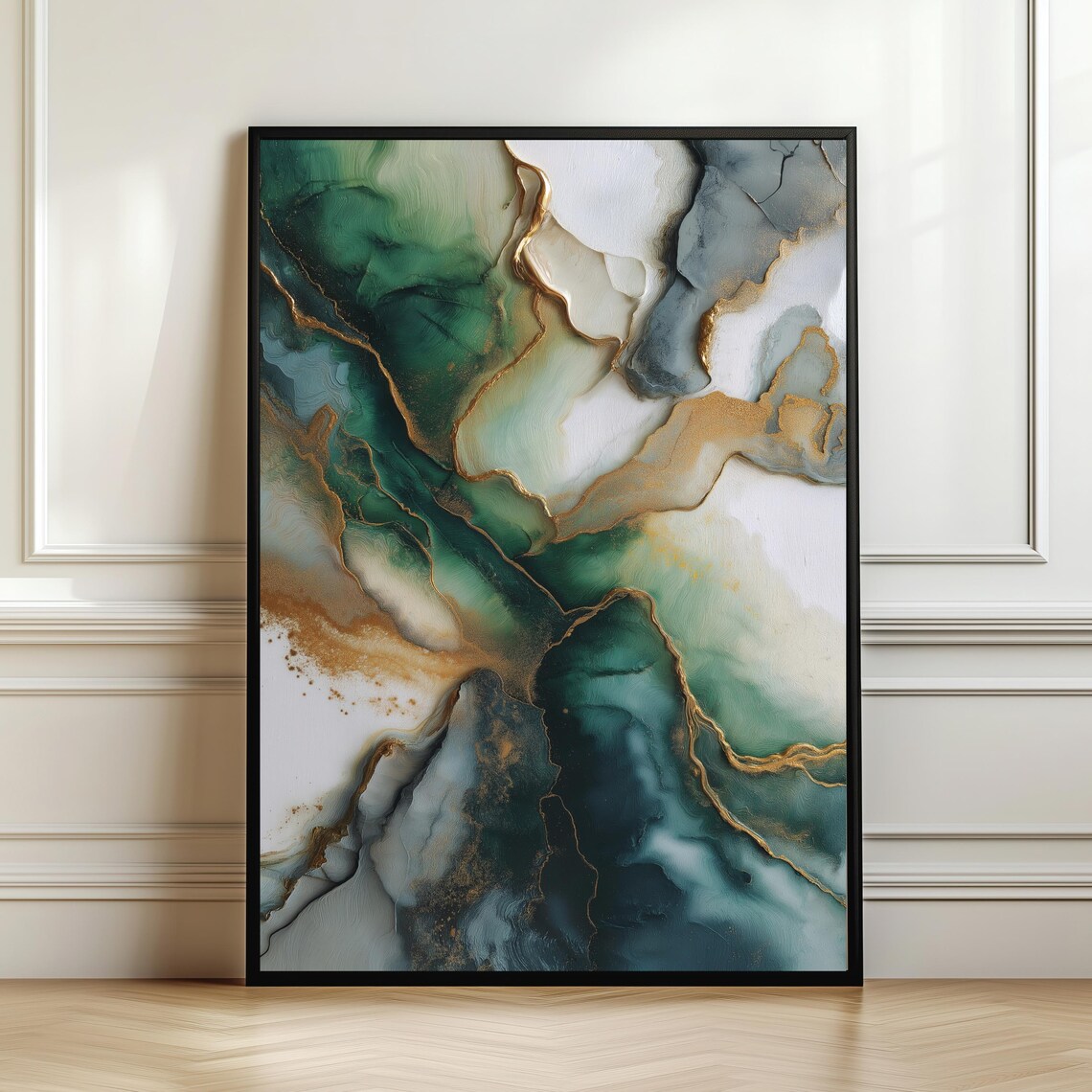 Emerald Green Abstract Art Print, Luxury Marble Texture