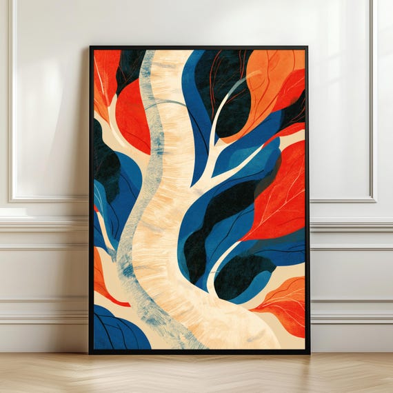 Scandinavian Woodland Wall Art Abstract Birch Tree Print Mid Century Organic Decor Minimal Artwork Digital Download