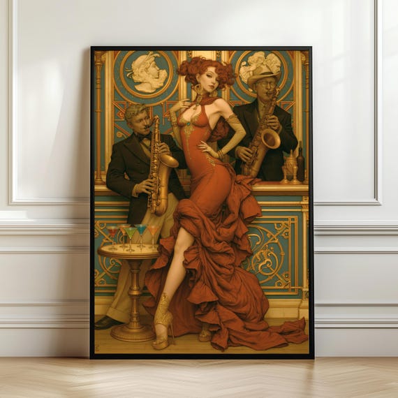 Art Deco Jazz Club Wall Glamorous Cocktail Lounge Print Vintage Saxophone Poster Roaring 20s Decor Music Lover Gift Digital Download