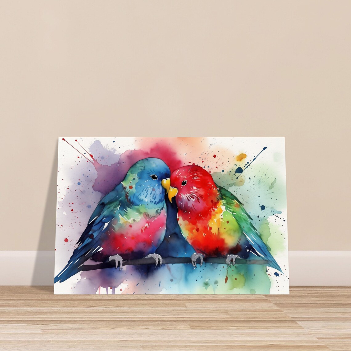 Colorful Lovebirds Watercolor Pair Parrots Romantic Bird Art Poster - Image 3