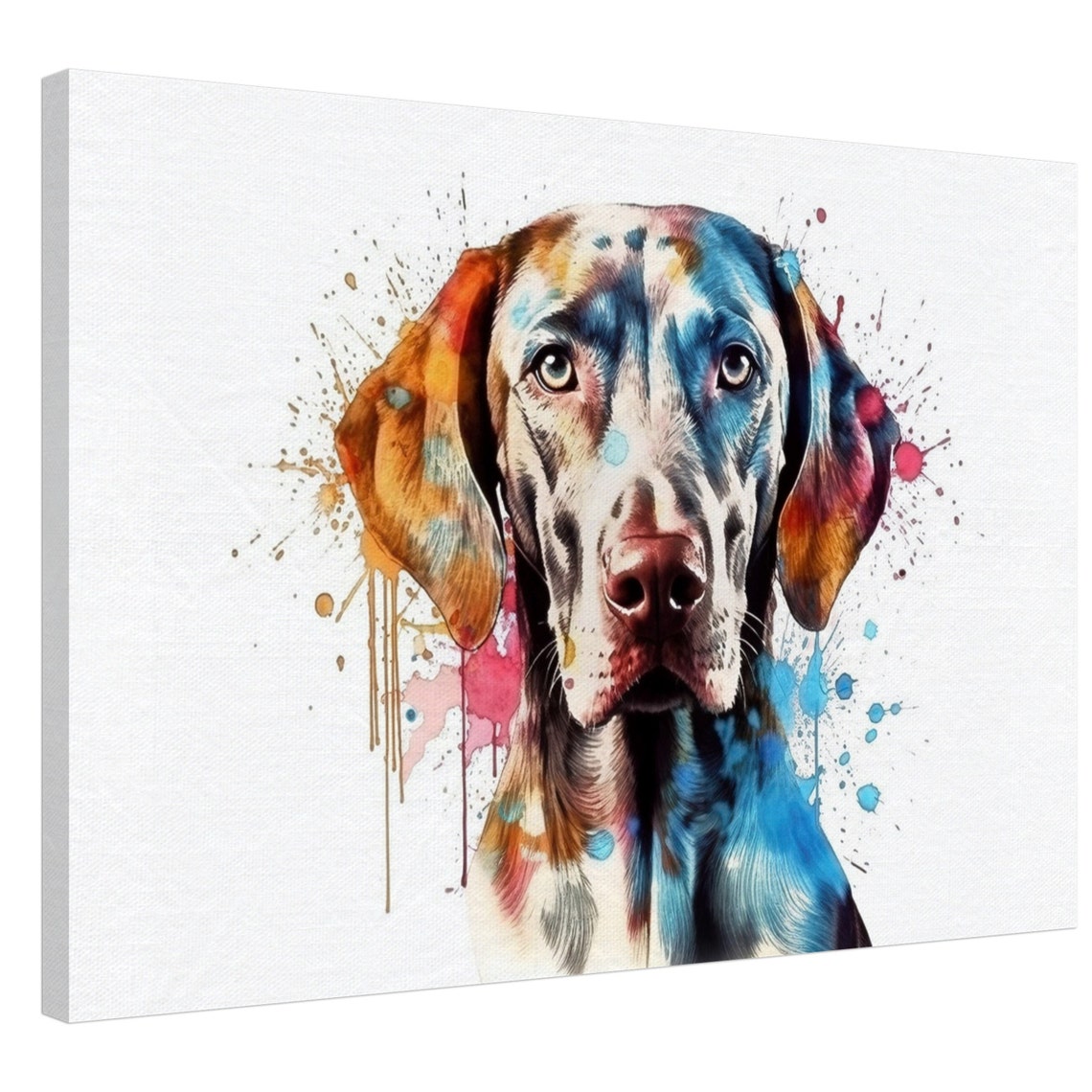 Weimaraner Front Facing Rainbow Paint Splash Watercolor Art Poster