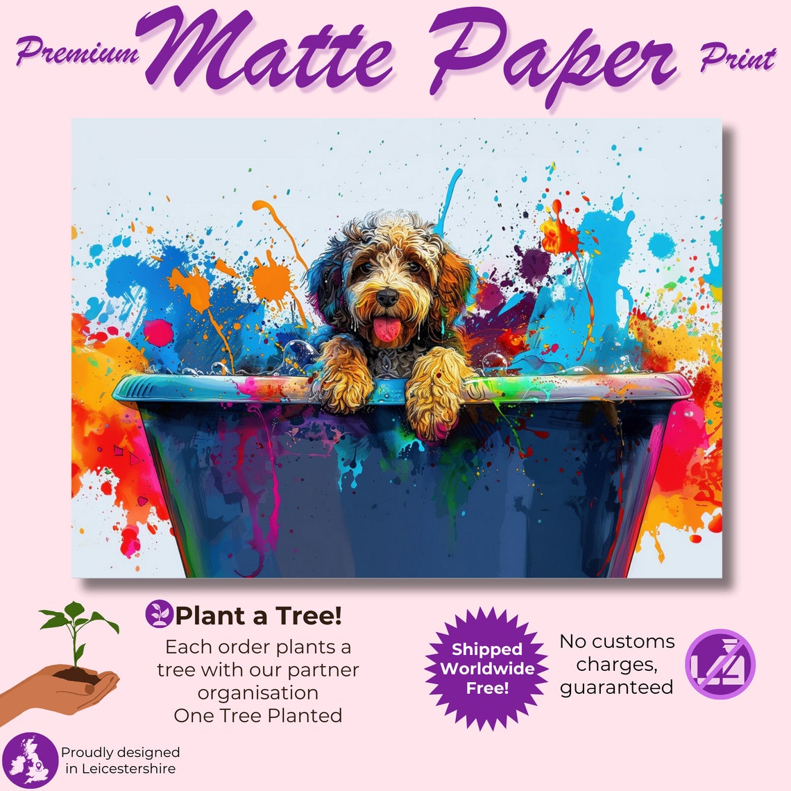 Cockapoo Puppy In Bathtub Pop Art Paint Splash Dog Portrait Poster - Image 3