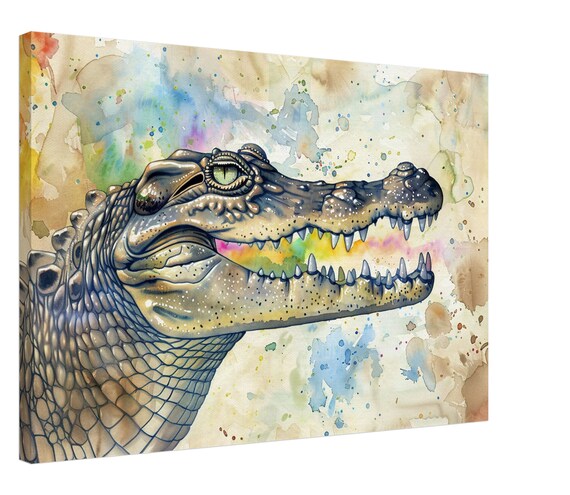 Alligator Watercolour Profile Portrait Rainbow Jaw Paint Splash Art Poster