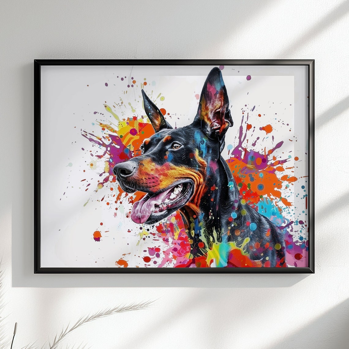 Happy Doberman Pinscher Smile Rainbow Splash Watercolor Poster