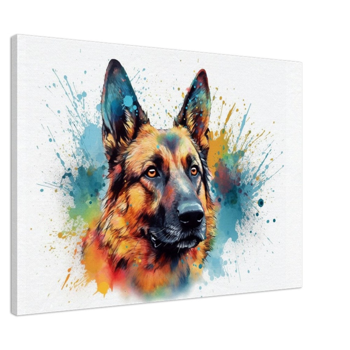 German Shepherd Watercolor Splash Dog Portrait Paint Splatter Poster