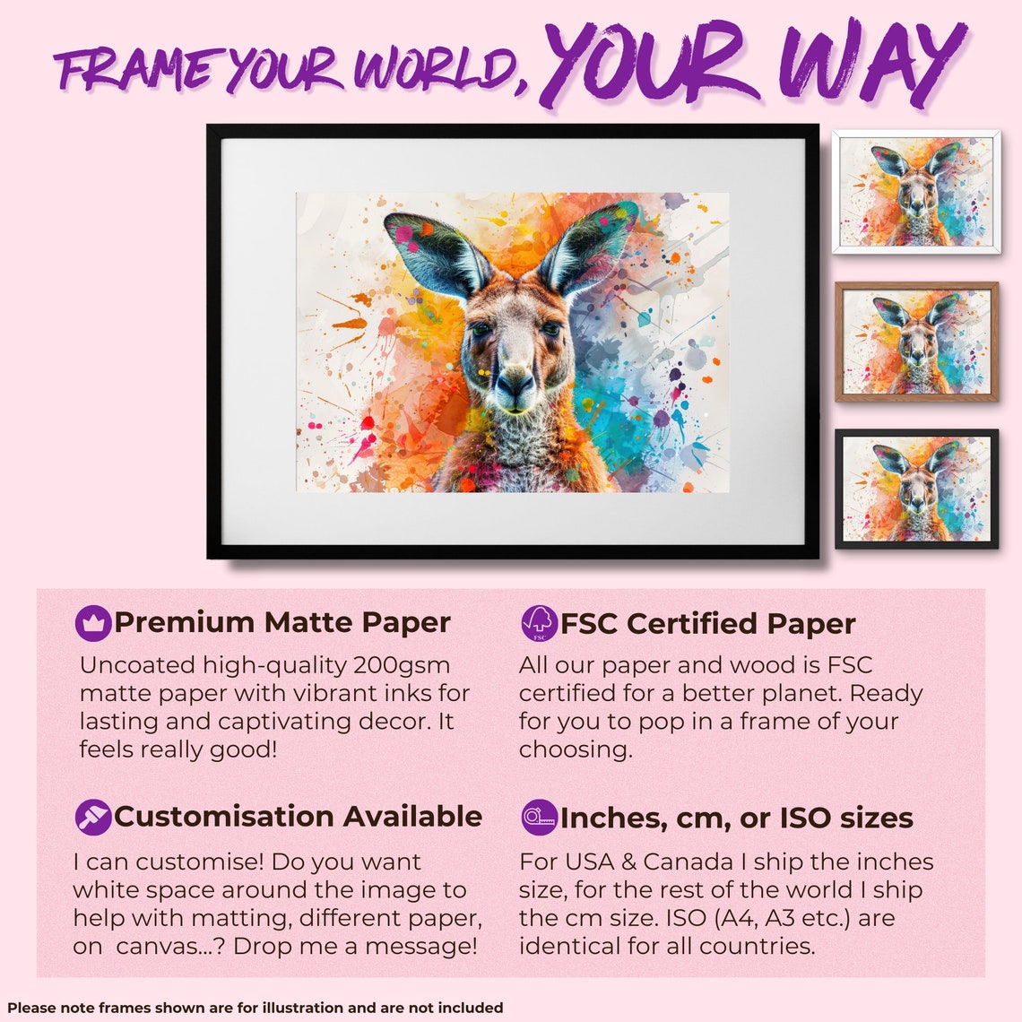 Kangaroo Close Up Portrait Colorful Paint Splash Wildlife Wall Art - Image 2