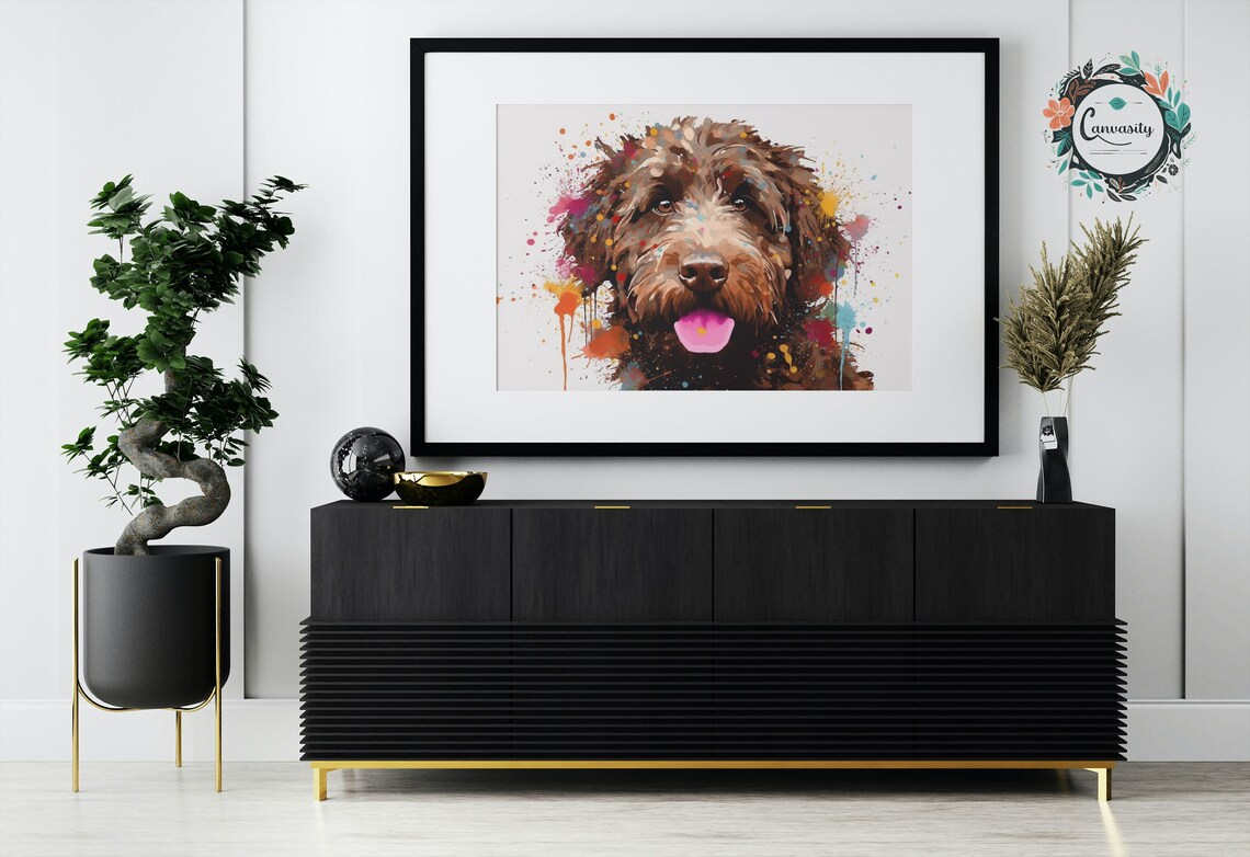 Chocolate Doodle Puppy Tongue Out Watercolor Portrait Dog Art Poster - Image 3