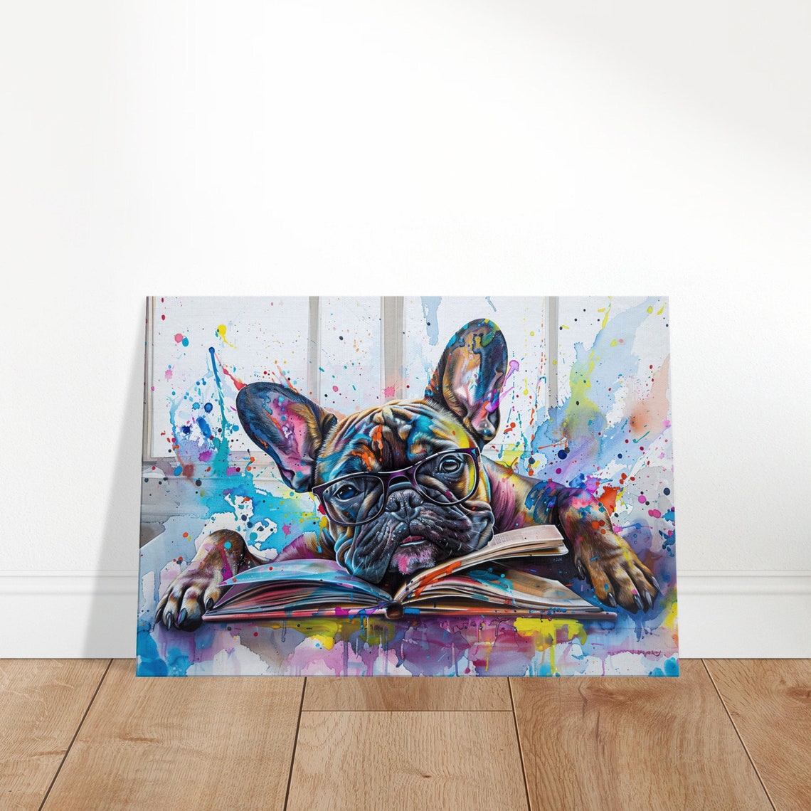 French Bulldog With Glasses Sleeping On Open Book Splash Dog Poster - Image 3