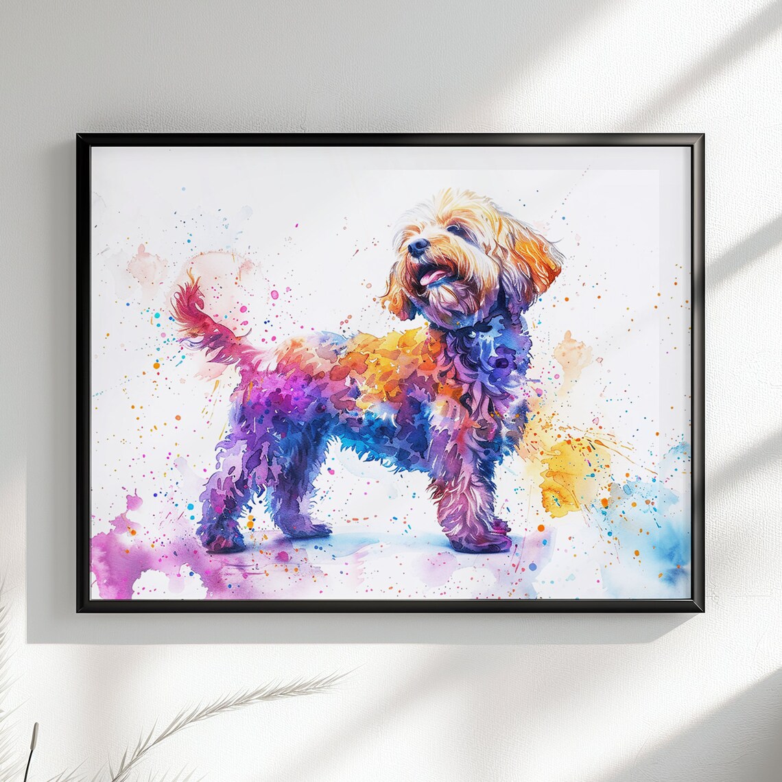 Cute Cockapoo Watercolour Dog Art Print, Colourful Doodle
