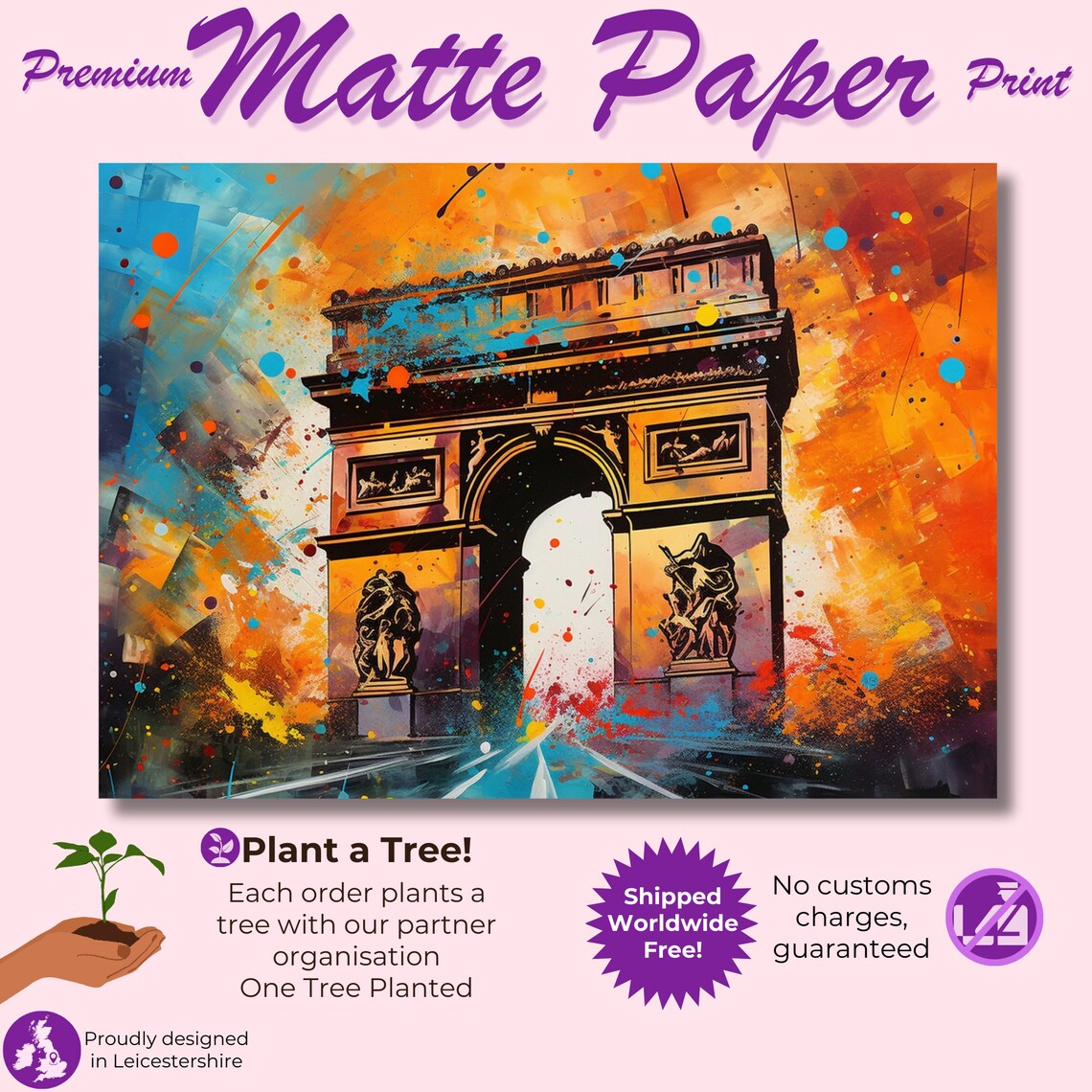 Arc de Triomphe Paris Fiery Sunset Splash Monument Art Poster - Image 3