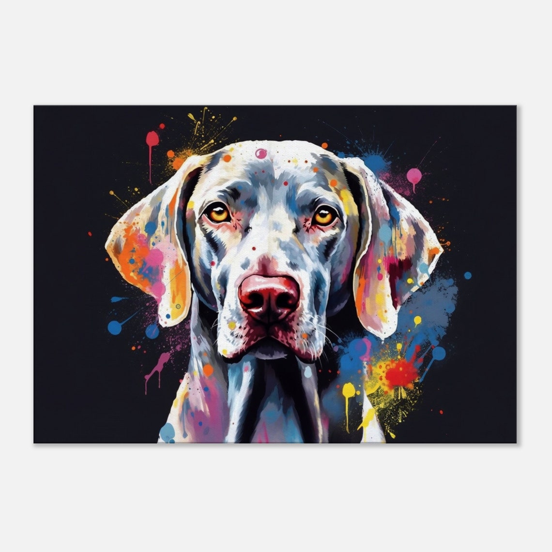Weimaraner Portrait Black Background Neon Paint Splash Dog Poster - Image 3