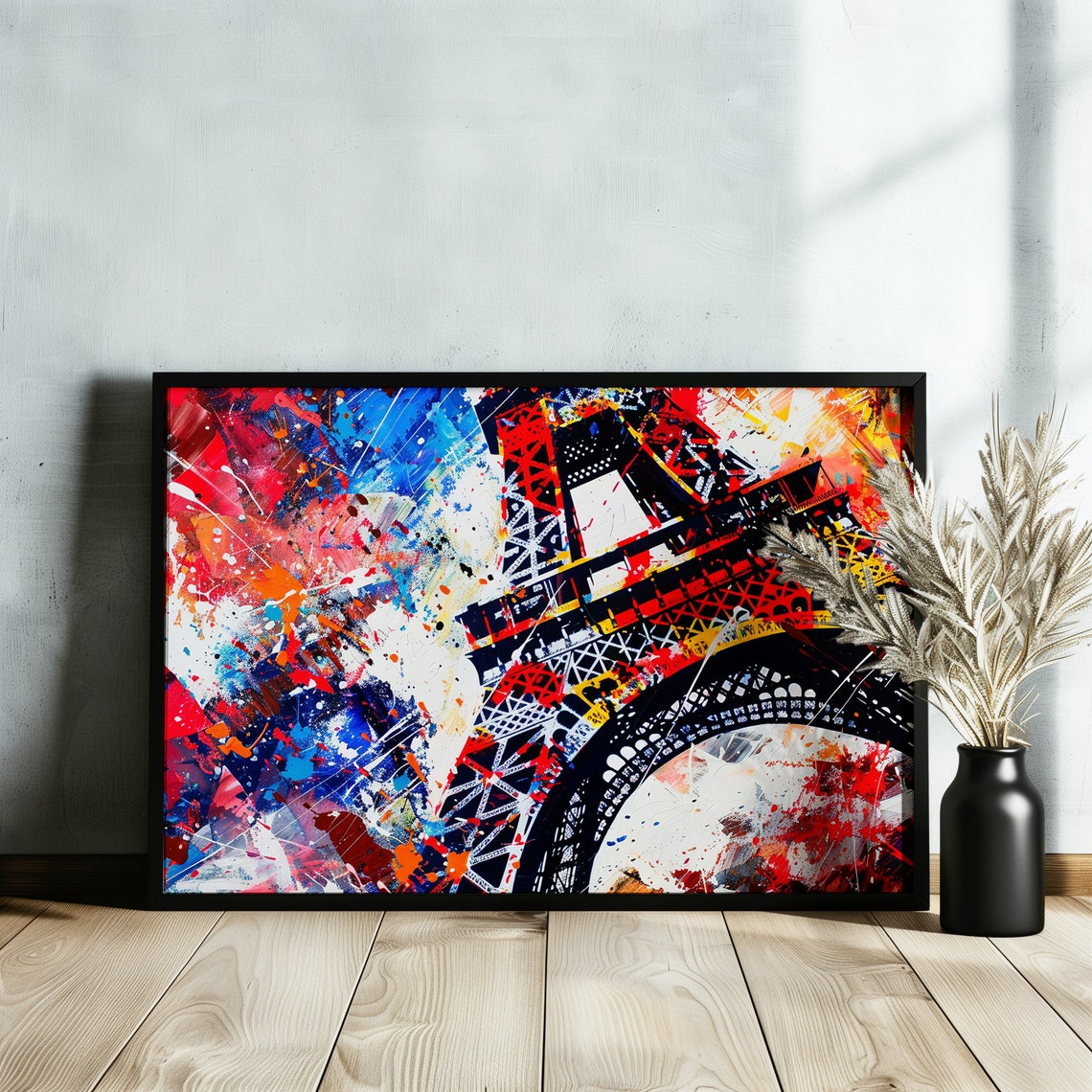 Eiffel Tower Close Up Red Blue Splatter Bold Abstract Poster - Image 3