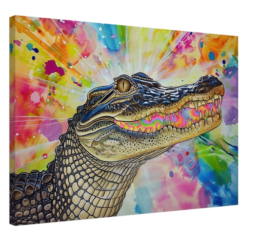 Alligator Watercolour Portrait Rainbow Burst Vibrant Safari Animal Art Poster