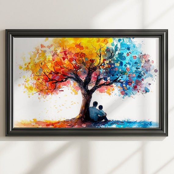 Tree Of Life Father Son Poster Print Dad Child Memory Wall Decor Gifts For Fathers Day Birthday Watercolour Paint Splash Painting
