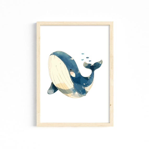 Whale Poster For Childrens Rooms Wall Picture Baby Boys And Girls Maritime Decoration Cute Animal Illustration Din A4 A3 Print Gift