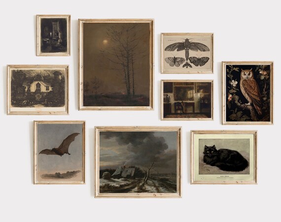 Halloween Art Gallery Wall Collage Vintage Style Set Of 9 Autumn Prints