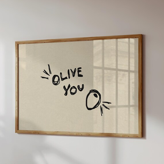 Olive You Print Handdrawn Kitchen Wall Art Digital Download Horizontal