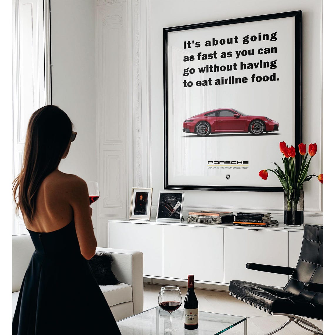 Red Porsche 911 Fast Without Airline Food Quote Garage Poster - Image 2