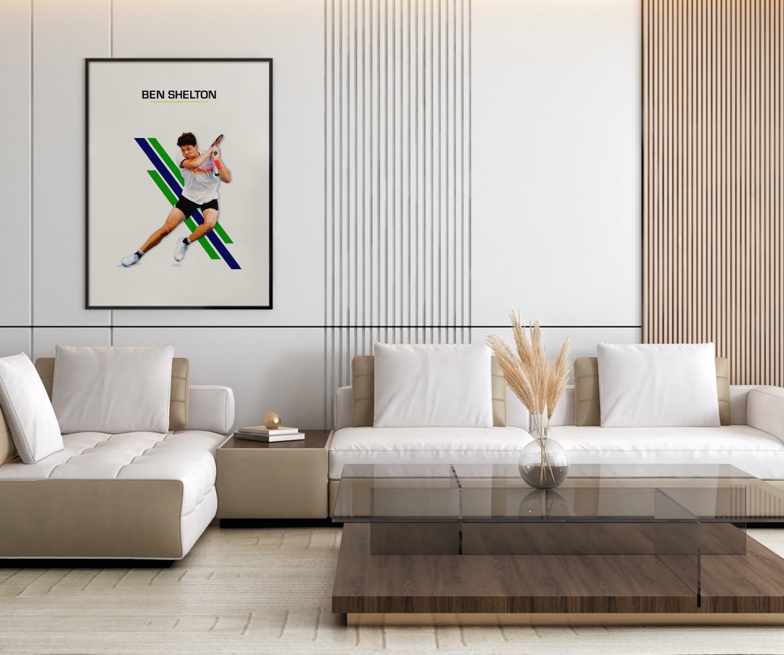 Ben Shelton Tennis Star Two Handed Backhand Match Action Poster - Image 2