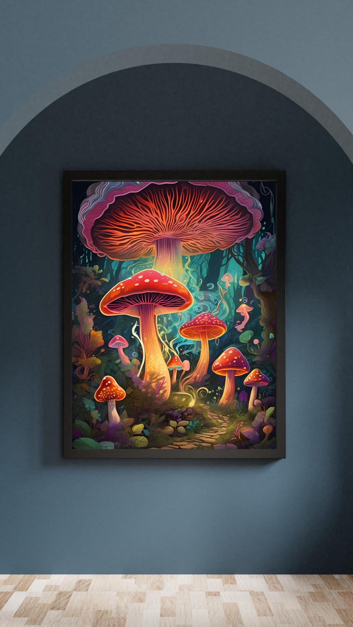 Whimsical Mushroom Forest Fantasy Art Print with Glowing Smoke - Image 2