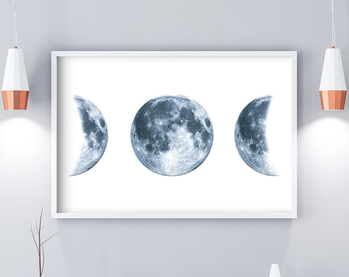 Triple Moon Phases Minimalist Full Moon Crescent Lunar Decor Poster