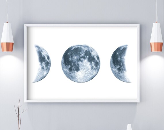 Triple Moon Phases Minimalist Full Moon Crescent Lunar Decor Poster