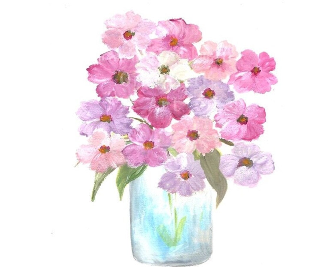 Cosmos Watercolor Floral Vase Series, Art Print