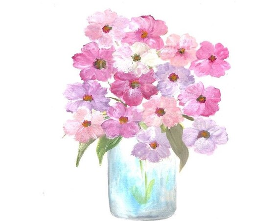 Cosmos Watercolor Floral Vase Series, Art Print