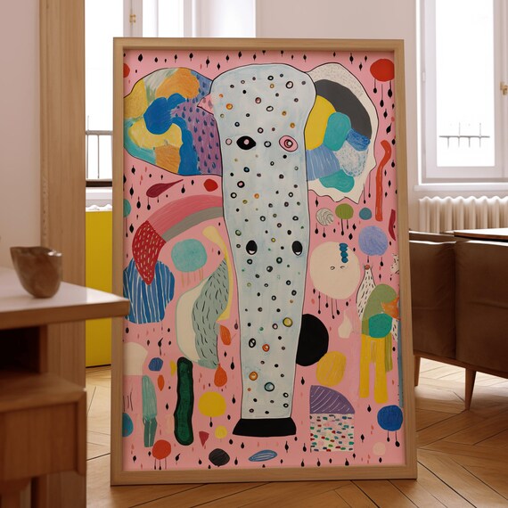 Abstract Pink Elephant Colorful Patterned Playful Kids Room Decor Poster