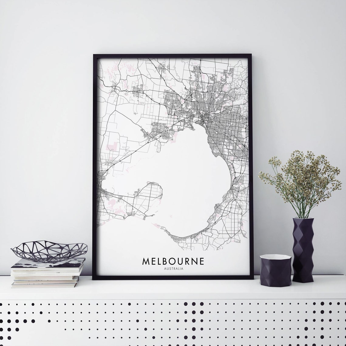 Melbourne Australia City Map Black Line Art Poster for Modern Decor