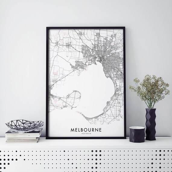 Melbourne Australia City Map Black Line Art Poster for Modern Decor
