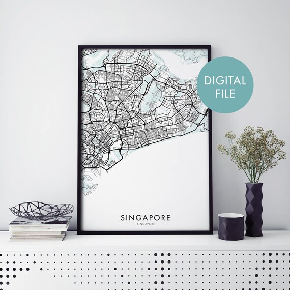 Singapore City Street Map Black Line Art Modern Travel Poster